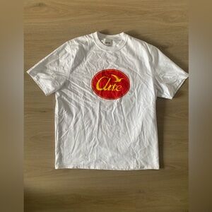 Mens White Arte Graphic T-Shirt with Red Logo Size L